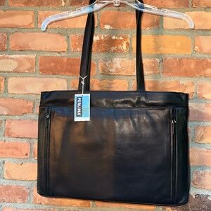 Perkins Soft Black Leather Handbag / Tote / Laptop Bag ~ NWT